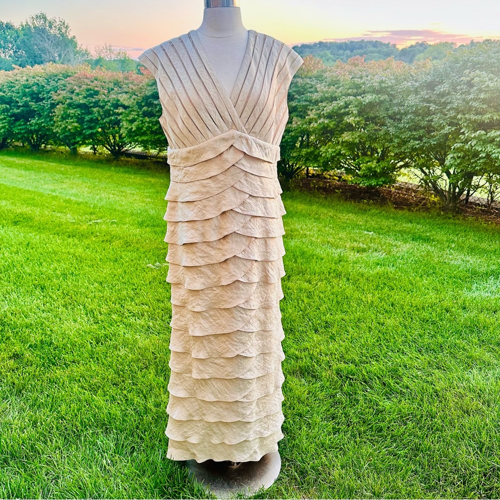 David’s Bridal Tiered Champagne Gold Shimmer Gown - Picture 5 of 15